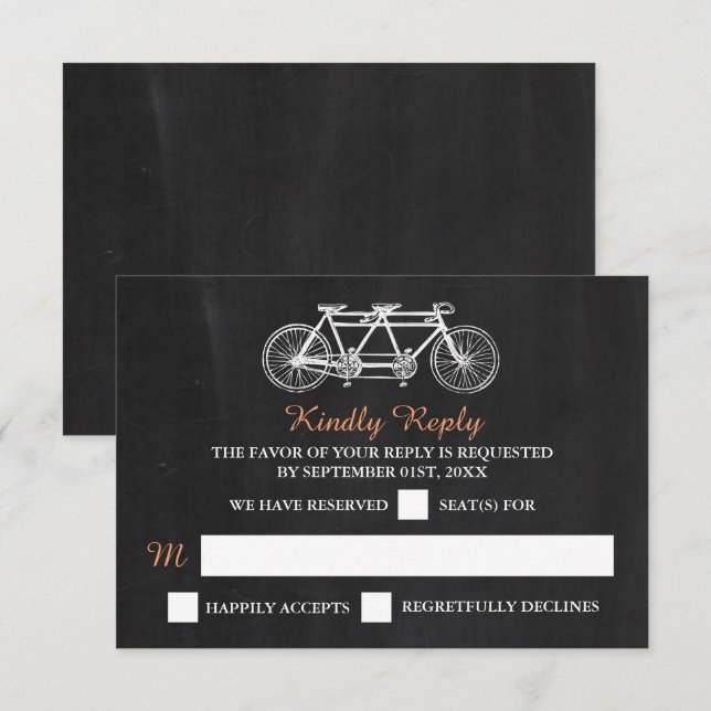 Cartão RSVP Bicicleta Tandem No Casamento De Chalkboard (Frente/Verso)