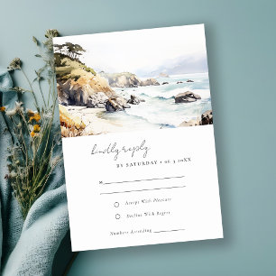 Cartão RSVP Big Sur, Paisagem Aquarela de Casamento na Califór