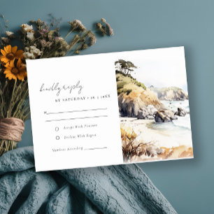 Cartão RSVP Big Sur, Paisagem da Califórnia Aquarela Casamento