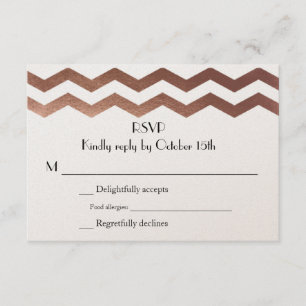 Cartão RSVP Bilíngue Chevron Dourado cor-de-rosa que Wedding