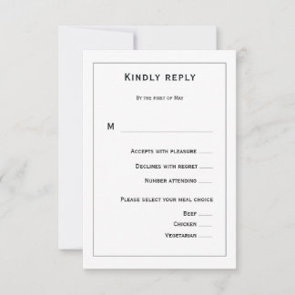 Cartão RSVP Black and White Floral Wedding