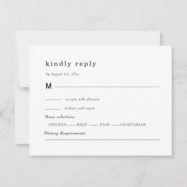 Cartão RSVP black and white wedding, foliage crest  (Frente)