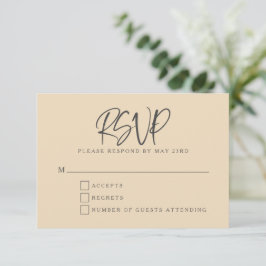 Cartão RSVP Black Beige Modern Script Lettering Wedding