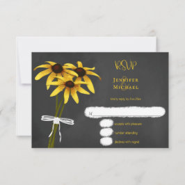 Cartão RSVP Black Eyed Susan chalk desenhando flores silvestre