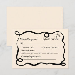 Cartão RSVP Black hand drawn champagne whimsical wedding