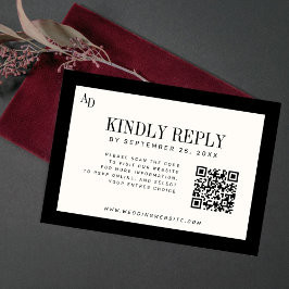 Cartão RSVP Black ivory modern old money wedding website QR