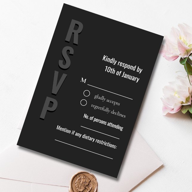 Cartão RSVP Blackout Minimalist Wedding Response Card (Criador carregado)