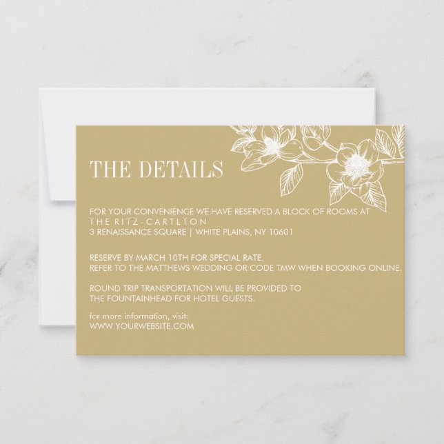 Cartão RSVP Bloom Dourado das flores da Magnolia | VP de Casam (Frente)