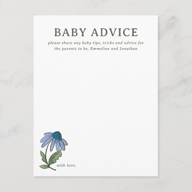 Cartão RSVP Blue and Green Country Floral Baby Shower Advice (Frente)
