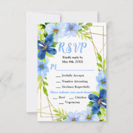 Cartão RSVP Blue and Navy Flowers with Foliage Wedding