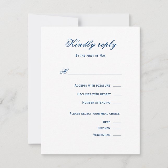 Cartão RSVP Blue and White Wedding (Frente)