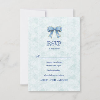 Cartão RSVP Blue Bow Engagement Invitation – Japanese Style