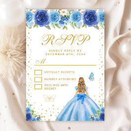 Cartão RSVP Blue Floral Blonde Hair Princess Sweet