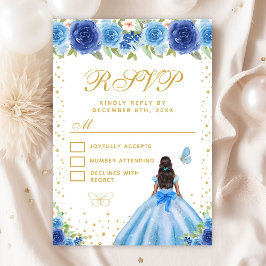 Cartão RSVP Blue Floral Dark Skin Princess Sweet