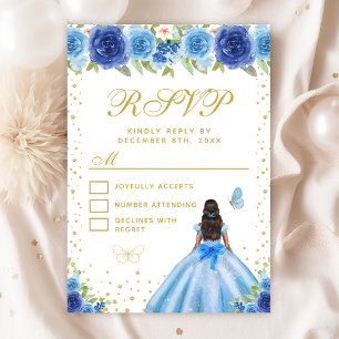 Cartão RSVP Blue Floral Dark Skin Princess Sweet