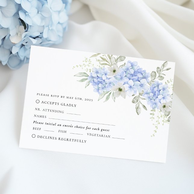 Cartão RSVP Blue Floral Hydrangea Wedding (Criador carregado)
