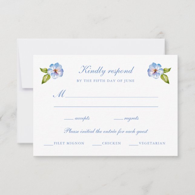 Cartão RSVP Blue Floral Wedding  (Frente)