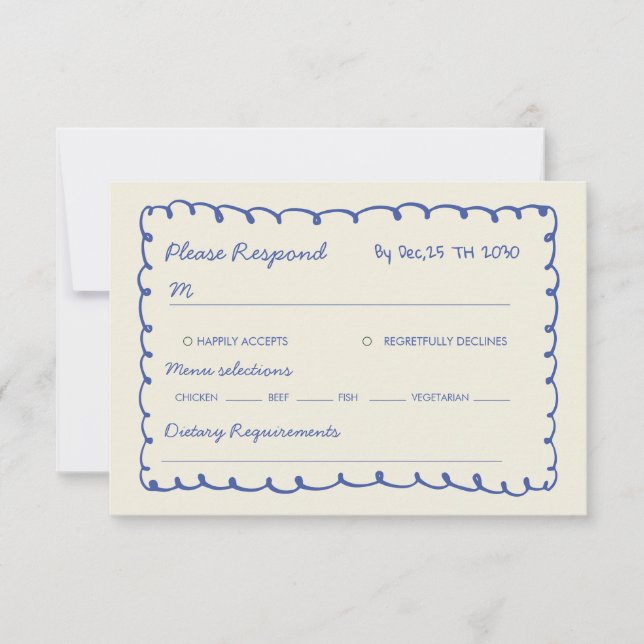 Cartão RSVP Blue hand drawn Whimsical Wedding  (Frente)