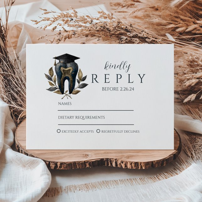 Cartão RSVP Blue Laurel Dental Graduation (Criador carregado)