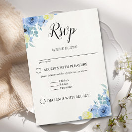 Cartão RSVP Blue Mediterranean Lemon Wedding
