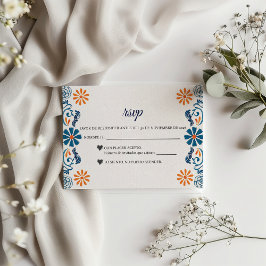 Cartão RSVP Blue Orange Floral Elegant Fiesta Spanish Wedding