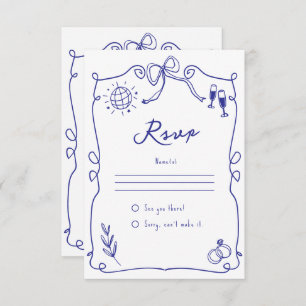 Cartão RSVP Blue Quirky Whimsical Quirky Hand desenhou Casamen