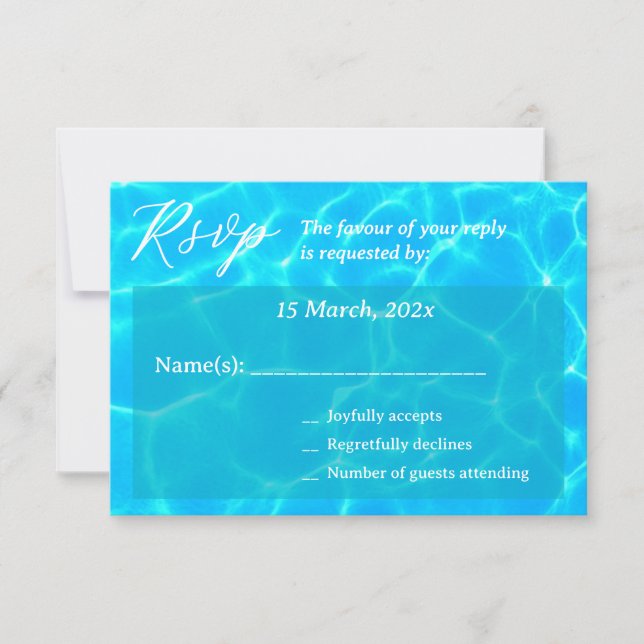 Cartão RSVP Blue Water Beach & Destination Wedding Ocean Theme (Frente)