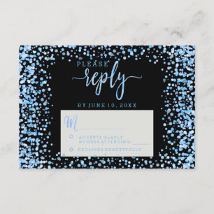 Cartão RSVP Blue Watercolor Confetti Pontos de Casamento Respo