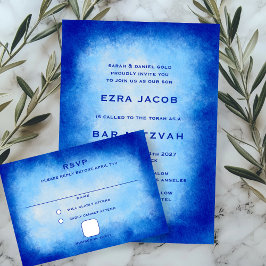 Cartão RSVP Blue Watercolor Custom Bar Bat Mitzvah