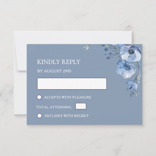 Cartão RSVP Blue Watercolor Wedding (Frente)