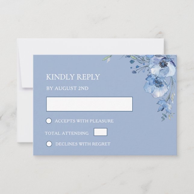 Cartão RSVP Blue Watercolor Wedding (Frente)