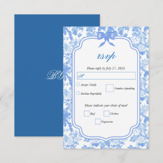 Cartão RSVP Blue White Floral Roses French Chinoiserie Wedding