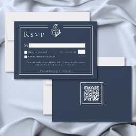 Cartão RSVP Blue White Minimal Nautical Anchor Coastal Wedding