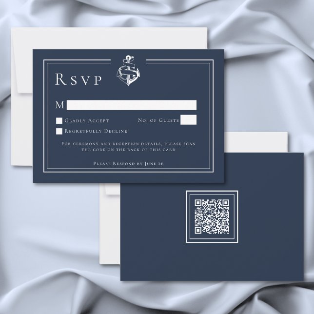 Cartão RSVP Blue White Minimal Nautical Anchor Coastal Wedding (Blue White Minimal Nautical Anchor Coastal Wedding RSVP Card)