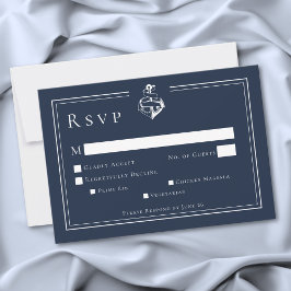 Cartão RSVP Blue White Minimal Nautical Anchor Coastal Wedding