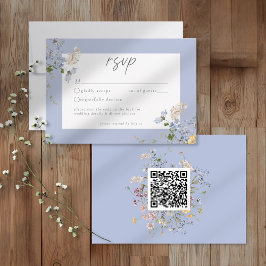 Cartão RSVP Blue Wildflower Garden Elegant Wedding QR