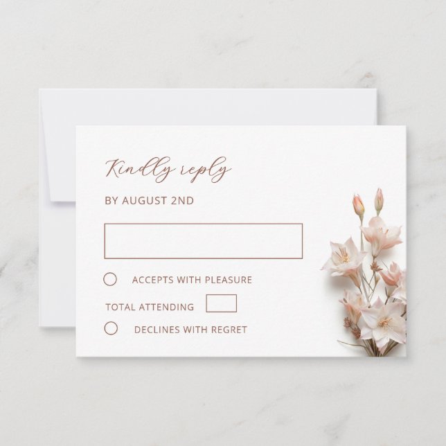 Cartão RSVP Blush 3D Boho Flowers Wedding (Frente)