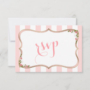 Cartão RSVP Blush Chic Stripes Floral Dourado Casamento Floral