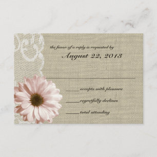 Cartão RSVP Blush Daisy e Lace Country Burlap Response