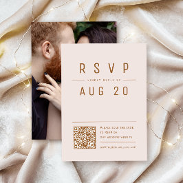 Cartão RSVP Blush Dourado Modern Chic Simples Typografia QR
