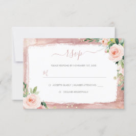 Cartão RSVP Blush Floral & Border Elegant Casamento Encantado