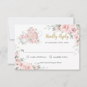 Cartão RSVP Blush Floral High Tea Party gentilmente Responda