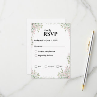 Cartão RSVP Blush Floral Wedding | Script minimalista