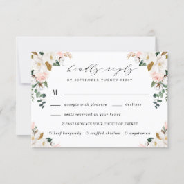 Cartão RSVP Blush Meal Choice Dourado e Casamento da Magnésia