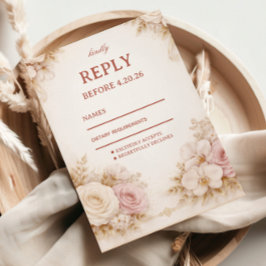 Cartão RSVP Blush Neutral Floral Elegant
