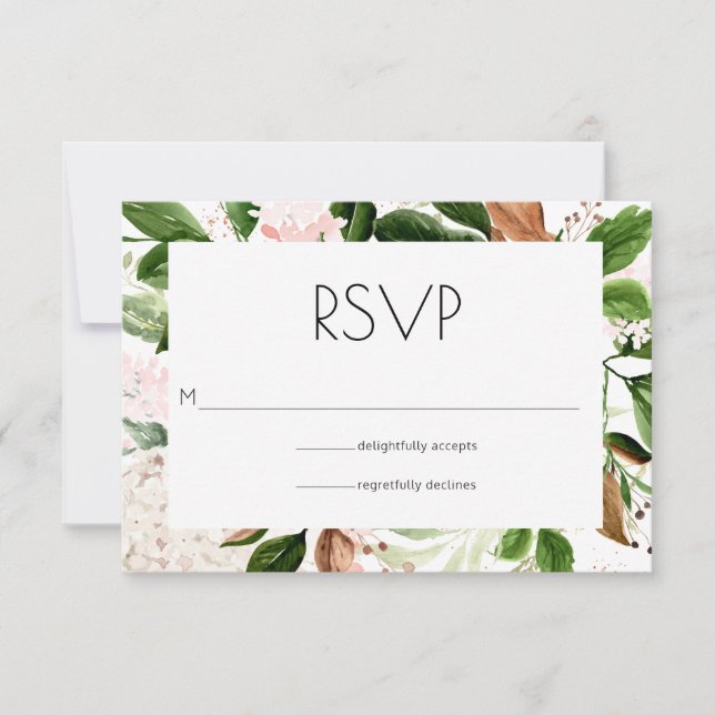 Cartão RSVP Blush Pink e Greenery Casamento (Frente)