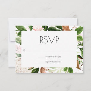 Cartão RSVP Blush Pink e Greenery Casamento