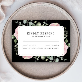 Cartão RSVP Blush Pink Floral Eucalyptus Black Wedding
