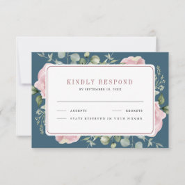 Cartão RSVP Blush Pink Floral Eucalyptus Dusty Blue Wedding