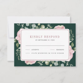 Cartão RSVP Blush Pink Floral Eucalyptus Emerald Green Wedding